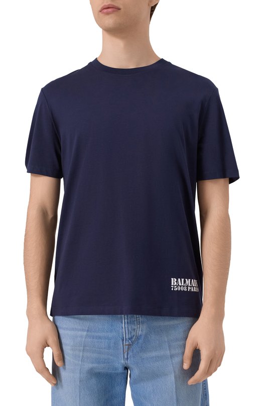 Хлопковая футболка Balmain FH1EG000/BD04 Синий  FH1EG000/BD04 Фото 3