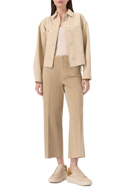 Женская хлопковая куртка WEEKEND MAX MARA кремвого цвета, арт. SALITA | Фото 2 (Рукава: Длинные; Длина (верхняя одежда): Короткие; Материал сплава: Проставлено; Драгоценные камни: Проставлено; Материал внешний: Хлопок)