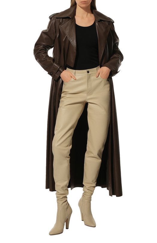 Кожаные брюки Saint Laurent Бежевый, фото 2