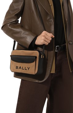 Женская сумка BALLY бежевого цвета, арт. WAC01T/CV034 | Фото 2 (Сумки-технические: Сумки через плечо; Материал: Натуральная кожа, Текстиль; Материал сплава: Проставлено; Ремень/цепочка: На ремешке; Драгоценные камни: Проставлено; Размер: small)