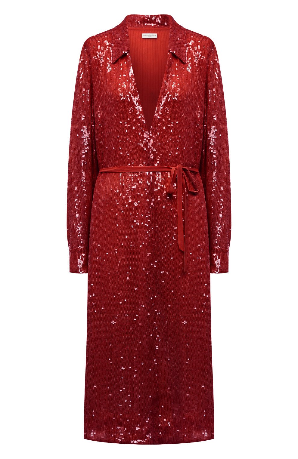 Платье из вискозы с отделкой пайетками DRIES VAN NOTEN красного цвета по цене 171000 руб., арт. 212-011039-3223, фото 1 Платье из вискозы с отделкой пайетками DRIES VAN NOTEN, арт. 212-011039-3223, фото 1