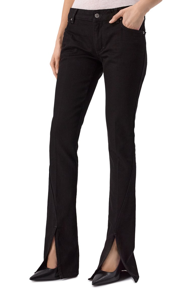 Женские джинсы trumpet DSQUARED2 черного цвета, арт. S80LA0074/S30564 | Фото 3 (Материал сплава: Проставлено; Длина (брюки, джинсы): Удлиненные; Драгоценные камни: Проставлено; Силуэт Ж (брюки и джинсы): Расклешенные; Материал внешний: Деним, Хлопок; Кросс-КТ: Деним; Стили: Кэжуэл)