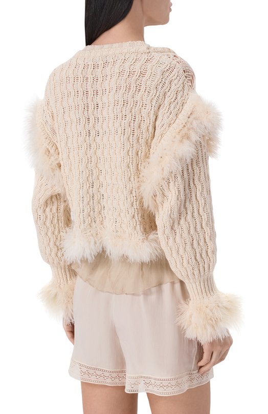 Хлопковый кардиган с отделкой перьями Ann Demeulemeester B0013953/KN089 Бежевый  B0013953/KN089 Фото 4
