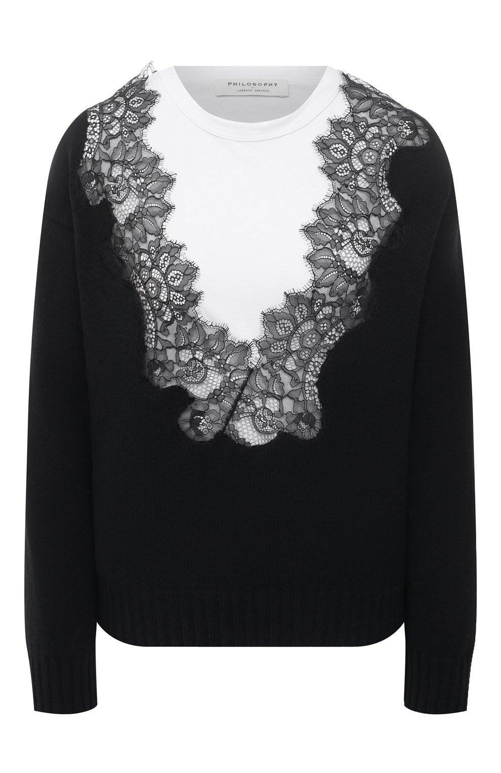 Хлопковый пуловер PHILOSOPHY DI LORENZO SERAFINI черно-белого цвета по цене 45500 руб., арт. A0919/703, фото 1 Хлопковый пуловер PHILOSOPHY DI LORENZO SERAFINI, арт. A0919/703, фото 1