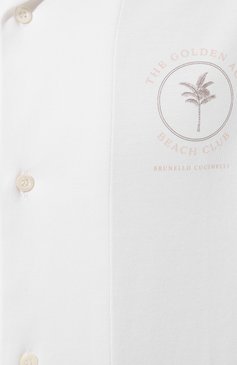 Мужская хлопковая рубашка BRUNELLO CUCINELLI белого цвета, арт. ML8240614P | Фото 5 (Материал внешний: Хлопок; Драгоценные камни: Проставлено; Рукава: Короткие; Материал сплава: Проставлено; Длина (для топов): Стандартные; Принт: Однотонные; Воротник: Отложной; Случай: Повседневный; Стили: Кэжуэл)
