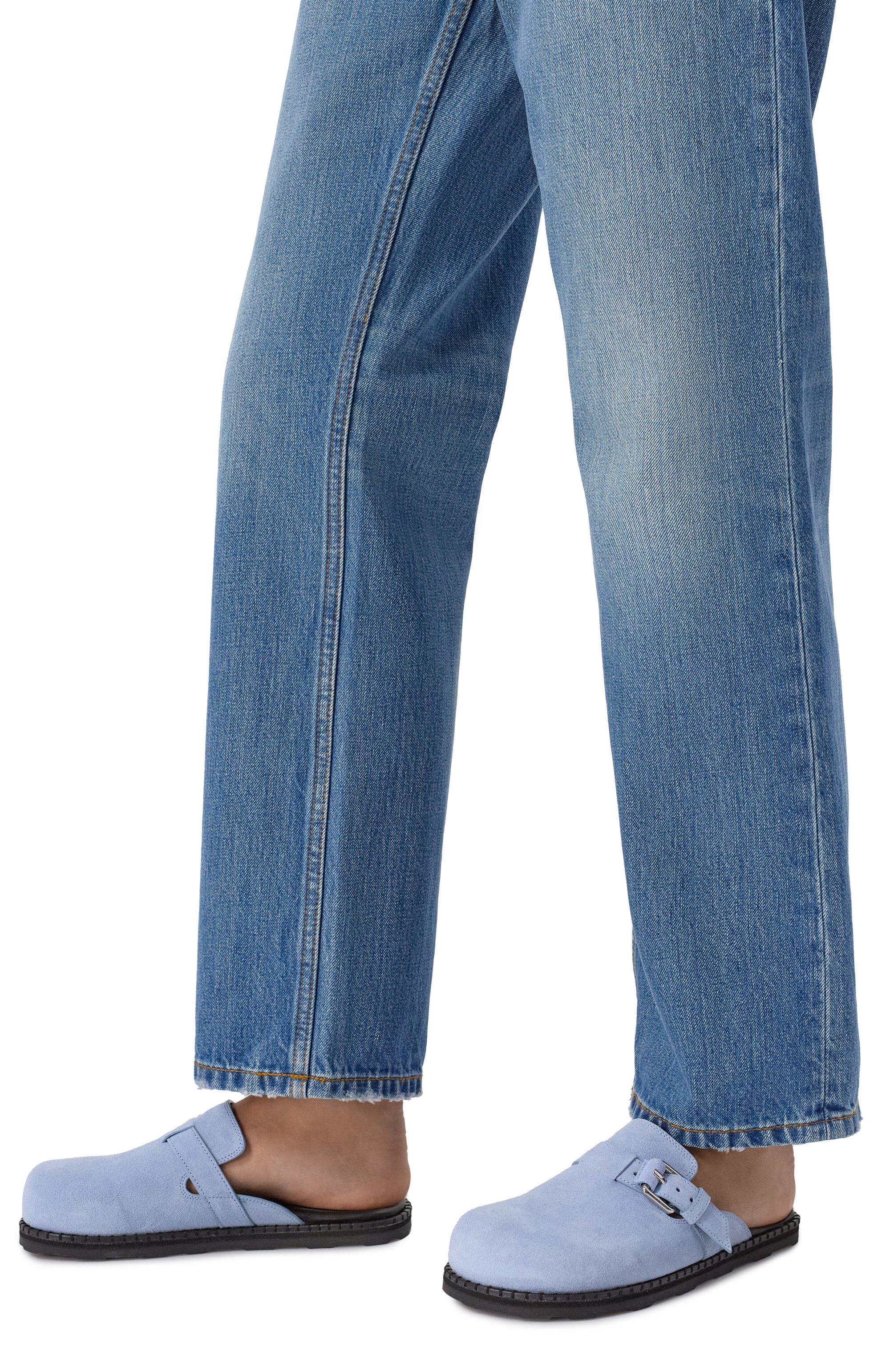 Замшевые сабо MOSCHINO голубого цвета по цене 44950 руб., арт. 10152/ME0, фото 3 Замшевые сабо MOSCHINO, арт. 10152/ME0, фото 3