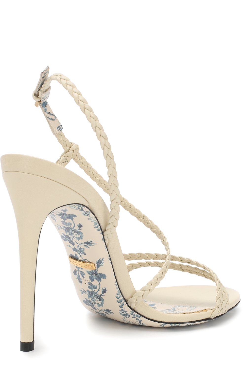 Кожаные босоножки с плетением на шпильке GUCCI, арт. 512432/C9D00, фото 4
