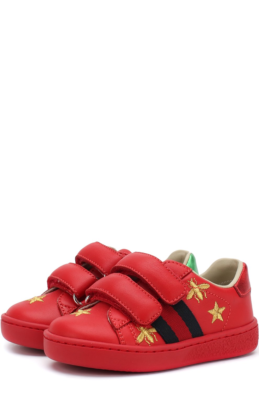 Кожаные кеды с застежками велькро и вышивкой GUCCI, арт. 504498/0II40, фото 1