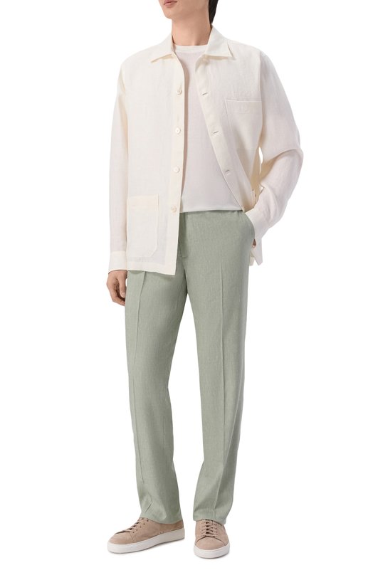 Брюки изо льна и шерсти Stefano Ricci M1T610002H/WL003L Зелёный  M1T610002H/WL003L Фото 2