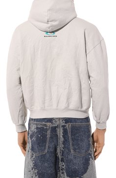 Мужской хлопковая толстовка BALENCIAGA кремвого цвета, арт. 803264/TRVC3 | Фото 4 (Рукава: Длинные; Драгоценные камни: Проставлено; Материал сплава: Проставлено; Длина (для топов): Стандартные; Мужское Кросс-КТ: Толстовка-одежда; Стили: Спорт-шик; Материал внешний: Хлопок)