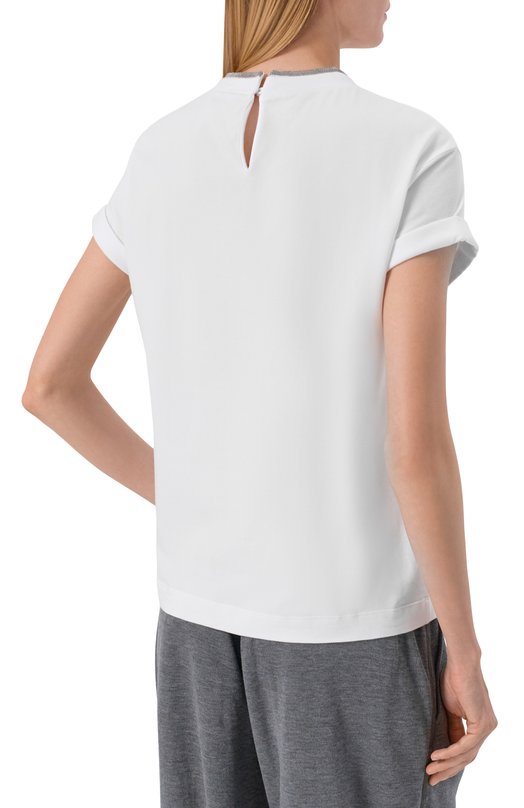 Хлопковая футболка Brunello Cucinelli M0T18BD200 Белый  M0T18BD200 Фото 4