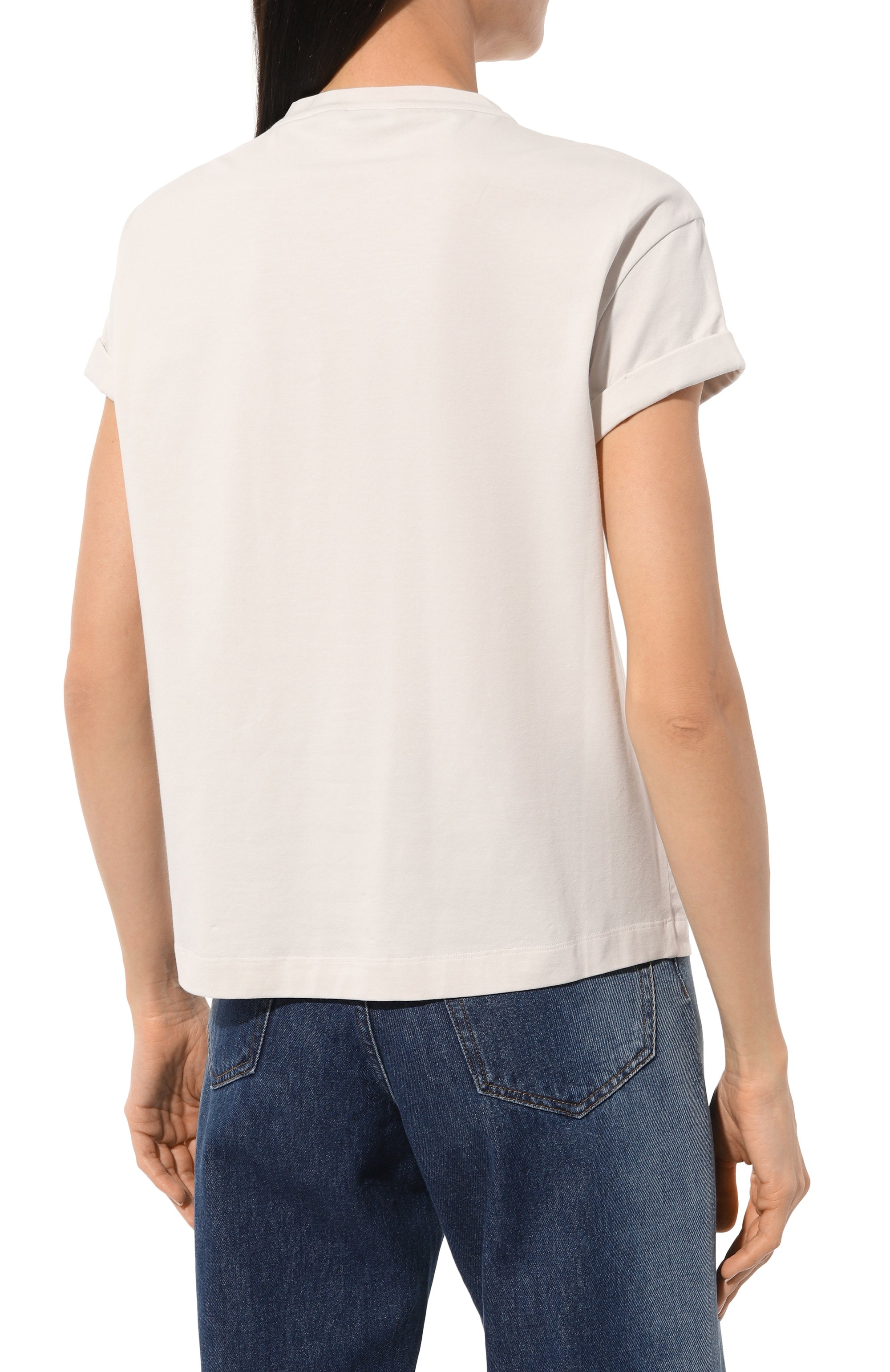 Хлопковая футболка BRUNELLO CUCINELLI кремового цвета по цене 52750 руб., арт. M0T18BB300, фото 4 Хлопковая футболка BRUNELLO CUCINELLI, арт. M0T18BB300, фото 4