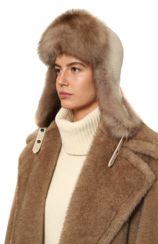 Шапка-ушанка Star с отделкой из меха соболя Black Sable BS-24001PB Кремовый  BS-24001PB Фото 2