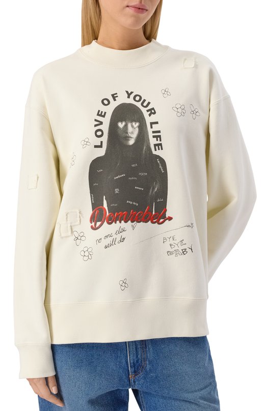 Хлопковый свитшот DOMREBEL Y0UR L0VE SWEATSHIRT Кремовый  Y0UR L0VE SWEATSHIRT Фото 3