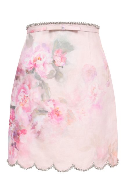Женская льняная юбка с отделкой стразами ZIMMERMANN розового цвета, арт. 2164SR251 | Фото 1 (Материал сплава: Проставлено; Материал вне�шний: Лен; Драгоценные камни: Проставлено; Длина Ж (юбки, платья, шорты): Мини)