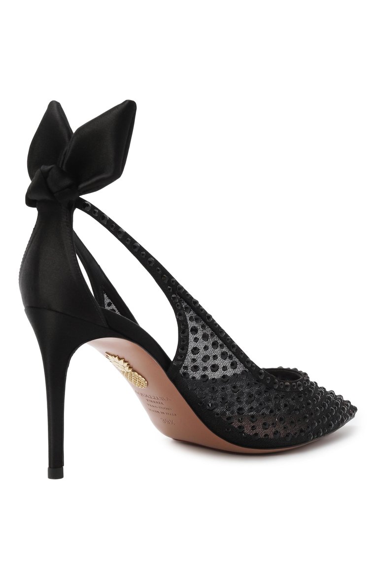 Женские текстильные туфли bow tie crystal 85 AQUAZZURA черного цвета, арт. DCTMIDP0/STT | Фото 5 (Материал внутренний: Натуральная кожа; Материал внешний: Текстиль; Подошва: Плоская; Каблук высота: Высокий; Каблук тип: Шпилька)