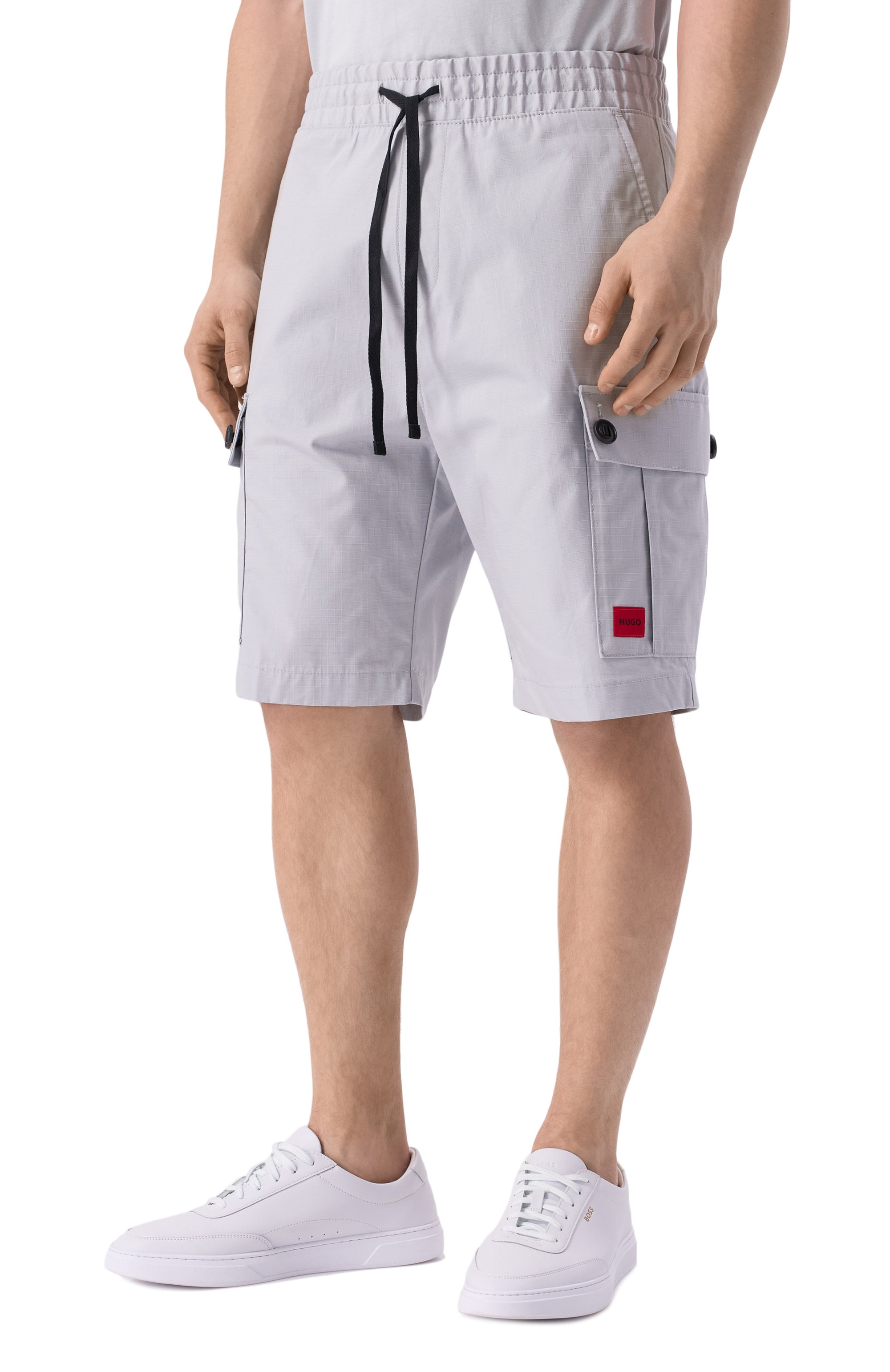 Хлопковые шорты HUGO светло-серого цвета по цене 14950 руб., арт. 50510594, фото 3 Хлопковые шорты HUGO, арт. 50510594, фото 3