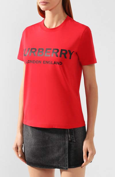 Хлопковая футболка BURBERRY красного цвета по цене 43250 руб., арт. 8021272, фото 3 Хлопковая футболка BURBERRY, арт. 8021272, фото 3