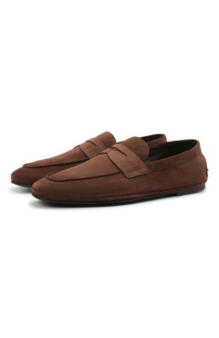 Мужские замшевые пенни-лоферы TOD’S темно-коричневого цвета, арт. XXM02F00010RE0 | Фото 1 (Стили: Кэжуэл; Материал внутренний: Натуральная кожа; Материал внешний: Замша, Кожа)