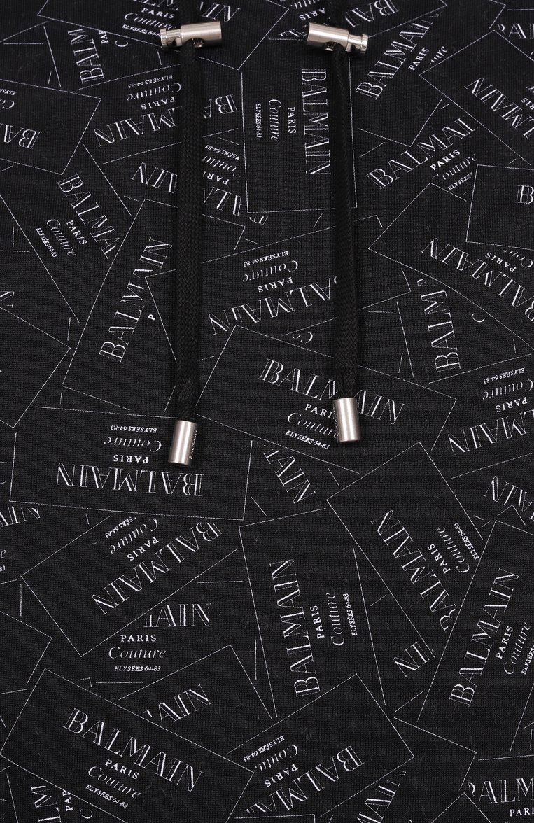 Мужской худи BALMAIN черного цвета, арт. EH1JT047/GE38 | Фото 6 (Длина (для топов): Стандартные; Материал внешний: Хлопок, Синтетический материал; Рукава: Длинные; Принт: С принтом; Мужское Кросс-КТ: Худи-одежда; Стили: Спорт-шик)
