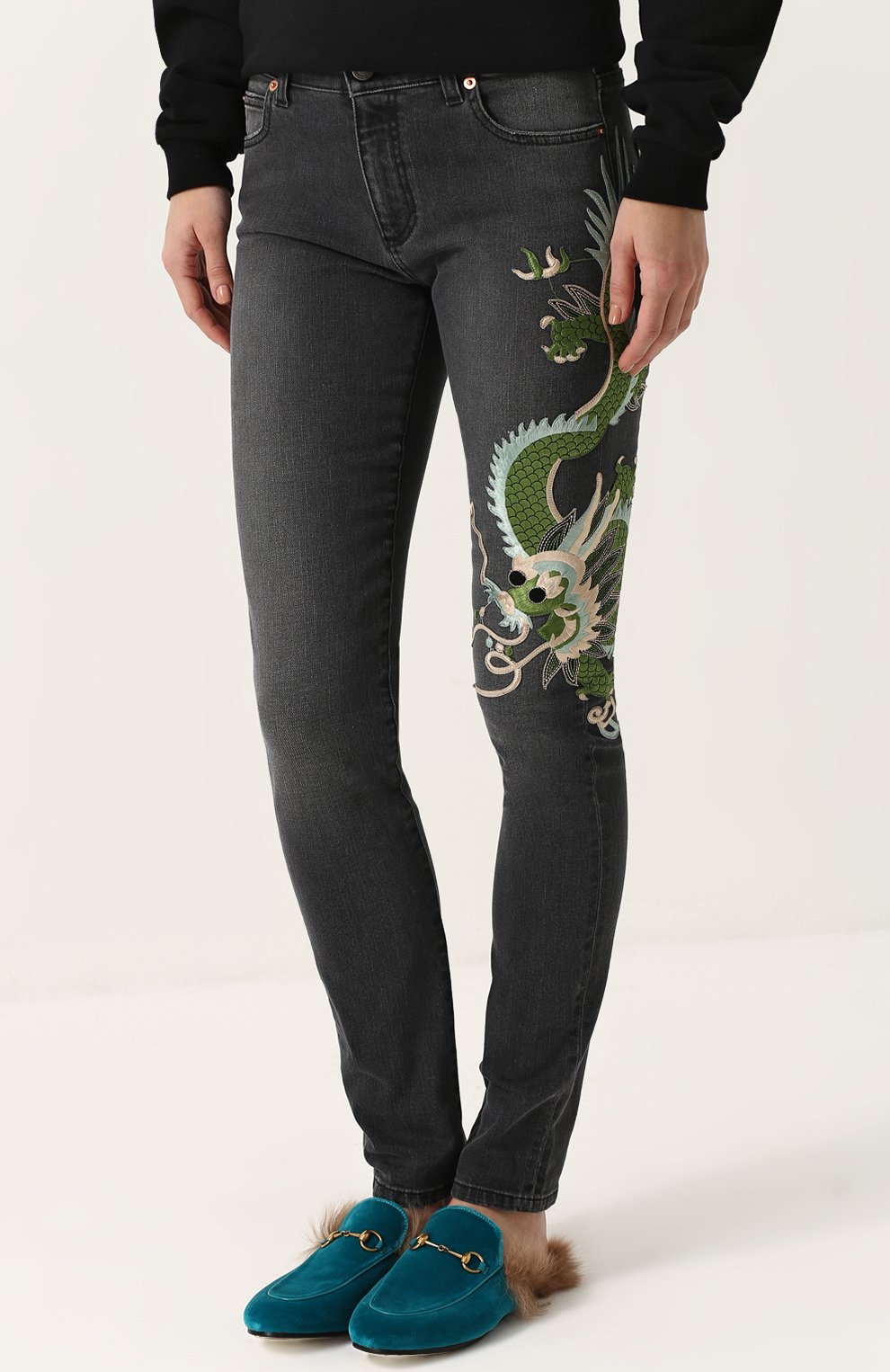 Джинсы прямого кроя с вышивкой в виде дракона GUCCI, арт. 470225/XR627, фото 3