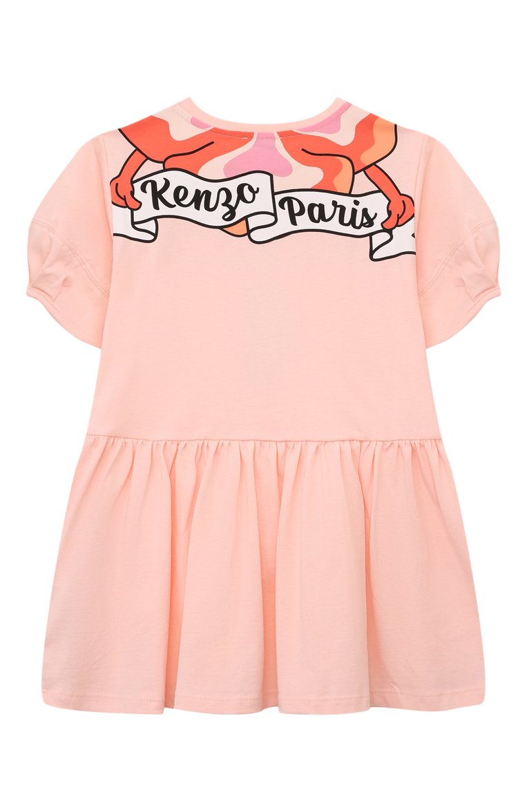 Детское хлопковое платье KENZO кораллового цвета, арт. K60209/3-5 | Фото 2 (Материал внешний: Хлопок; Рукава: Короткие; Материал сплава: Проставлено; Драгоценные камни: Проставлено; Случай: Повседневный; Девочки Кросс-КТ: Платье-одежда; Ростовка одежда: 4 года | 104 см, 5 лет | 110 см)