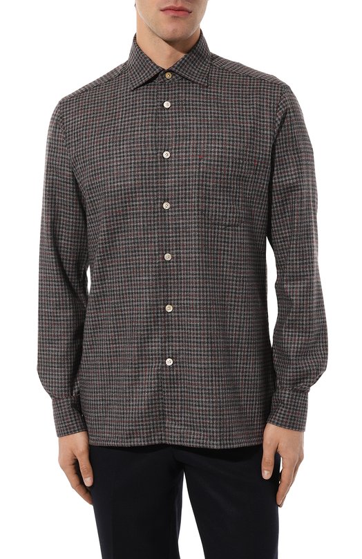 Рубашка из шерсти и шелка Kiton UMCNERK0143C01 Серый  UMCNERK0143C01 Фото 3