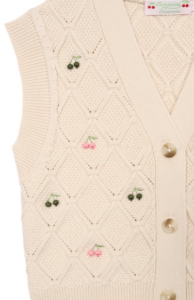 Жилет из шерсти и хлопка BONPOINT кремового цвета по цене 23600 руб., арт. S06GCAK00014/10A-12A, фото 3 Жилет из шерсти и хлопка BONPOINT, арт. S06GCAK00014/10A-12A, фото 3