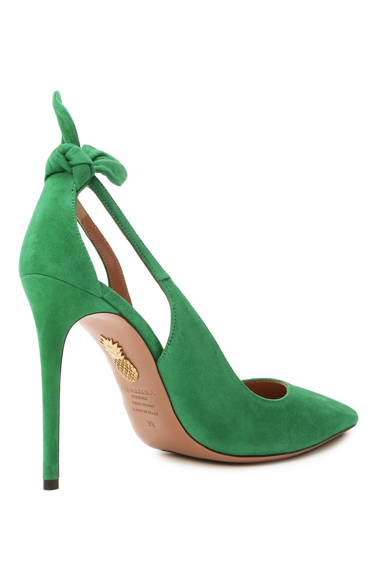 Женские замшевые туфли bow tie 105 AQUAZZURA зеленого цвета, арт. DENHIGP0-SUE-F00 | Фото 5 (Каблук высота: Высокий; Материал внутренний: Натуральная кожа; Подошва: Плоская; Материал внешний: Натуральная кожа, Замша; Каблук тип: Шпилька)