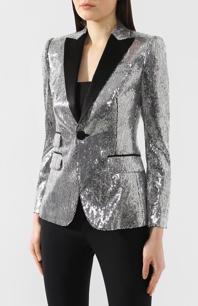 Жакет с пайетками DSQUARED2 серебряного цвета по цене 222500 руб., арт. S75BN0611/S42772, фото 3 Жакет с пайетками DSQUARED2, арт. S75BN0611/S42772, фото 3