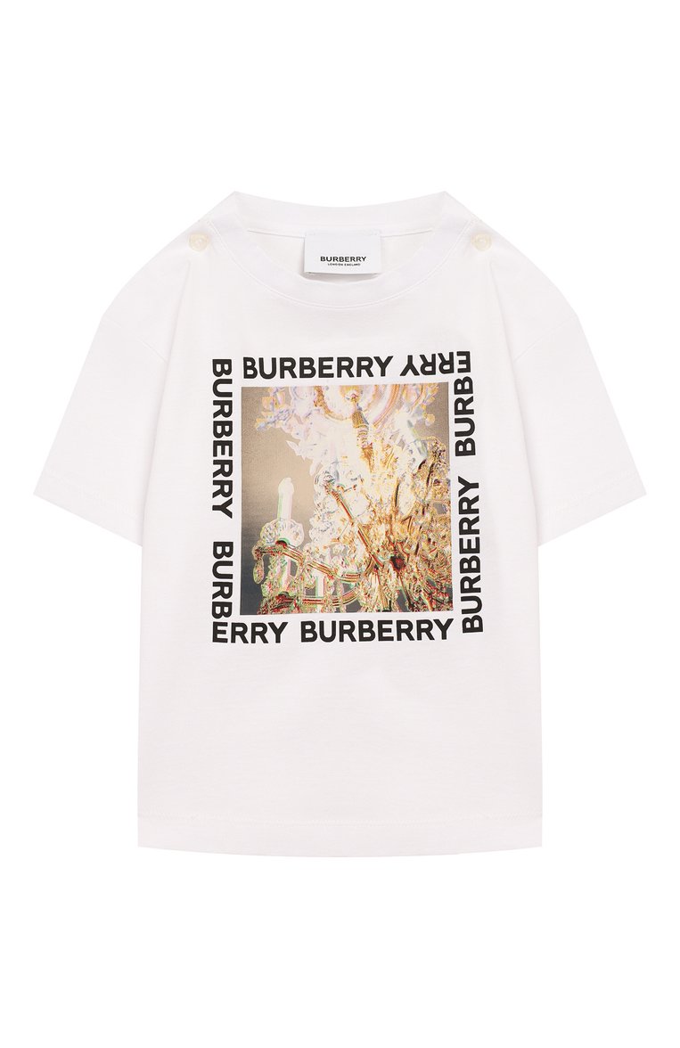 Детский хлопковая футболка BURBERRY белого цвета, арт. 8011683 | Фото 1 (Статус проверки: Проверено, Проверена категория; Материал внешний: Хлопок; Материал сплава: Проверено, Проставлено; Нос: Не проставлено; Кросс-КТ НВ: Футболка)