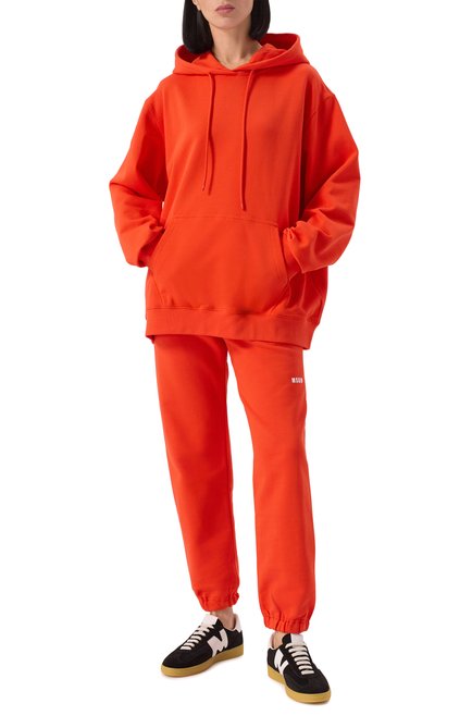 Женский хлопковое худи MSGM красного цвета, арт. 3841MDM535/257000 | Фото 2 (Рукава: Длинные; Длина (для топов): Стандартные; Материал внешний: Хлопок; Материал сплава: Проставлено; Драгоценные камни: Проставлено)