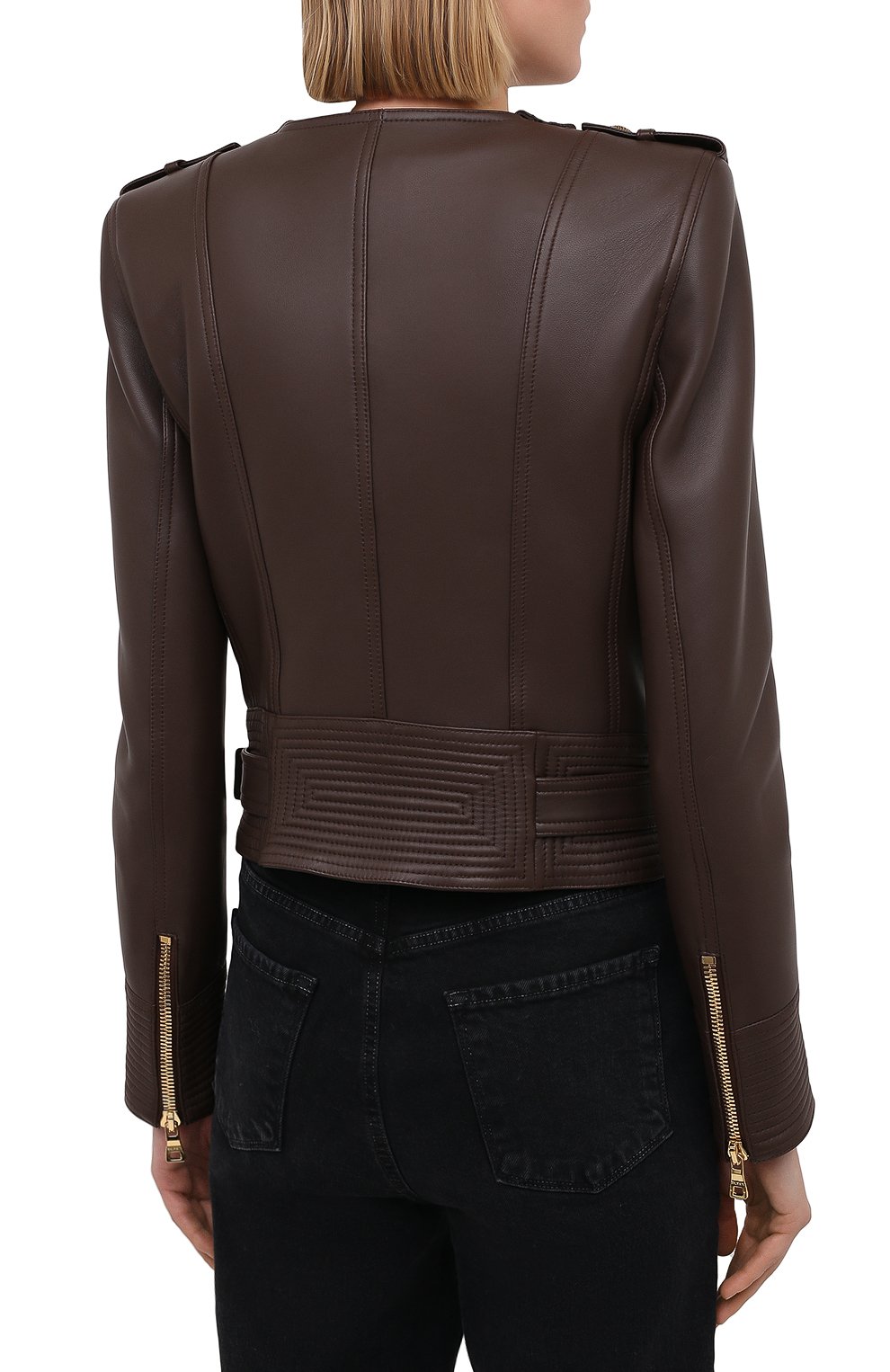 Кожаная куртка BALMAIN темно-коричневого цвета по цене 238500 руб., арт. UF08253/L069, фото 4 Кожаная куртка BALMAIN, арт. UF08253/L069, фото 4