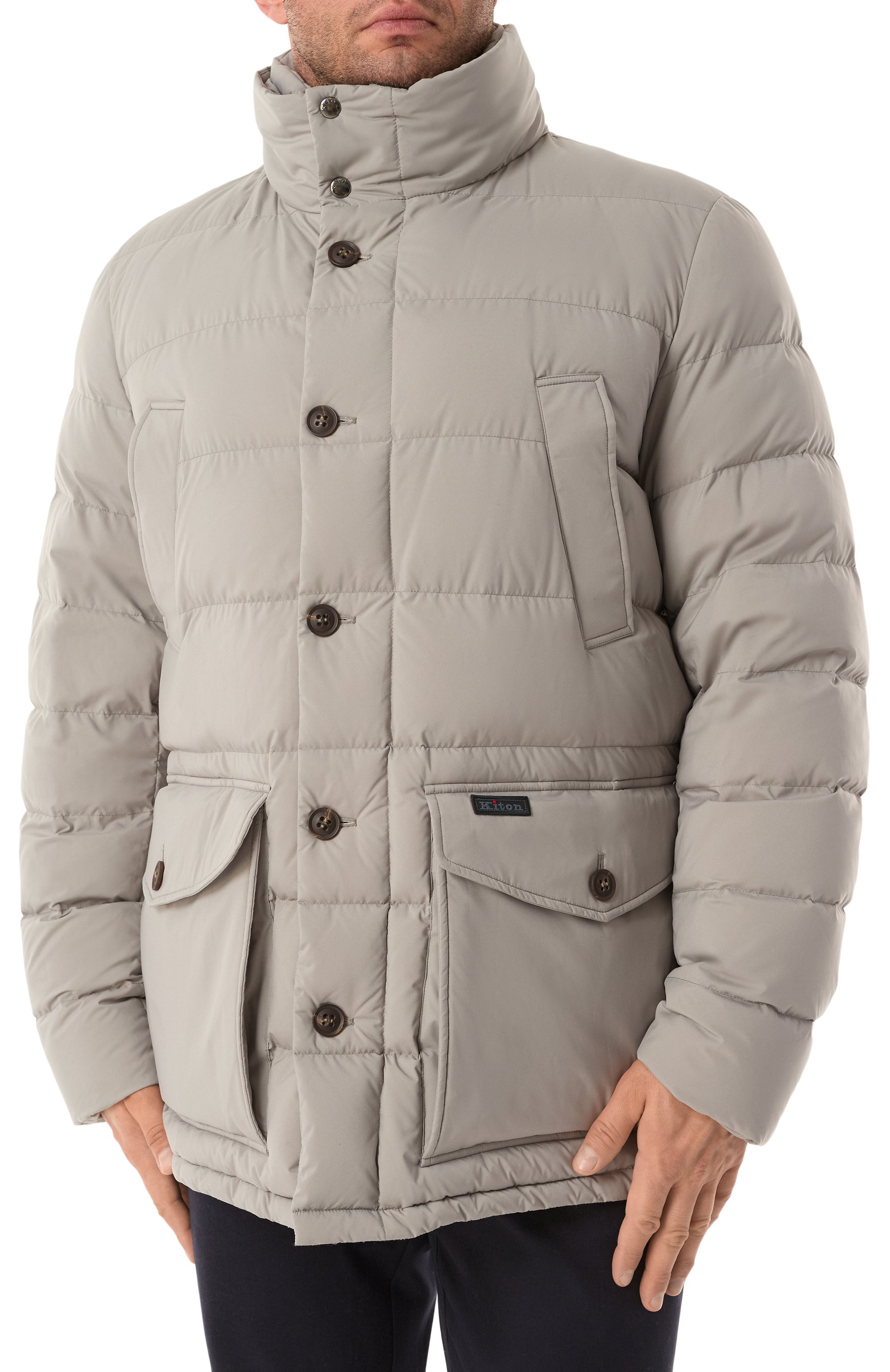 Пуховик KITON светло-серого цвета по цене 851500 руб., арт. UW1961V0457F04_62-68, фото 8 Пуховик KITON, арт. UW1961V0457F04_62-68, фото 8