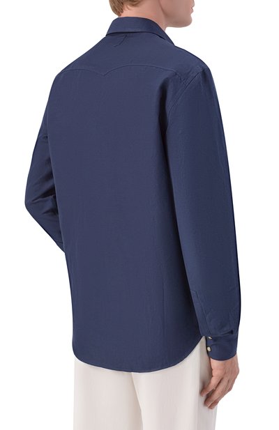 Рубашка из хлопка и льна CANALI темно-синего цвета по цене 74200 руб., арт. CSL7066/GL03744, фото 4 Рубашка из хлопка и льна CANALI, арт. CSL7066/GL03744, фото 4