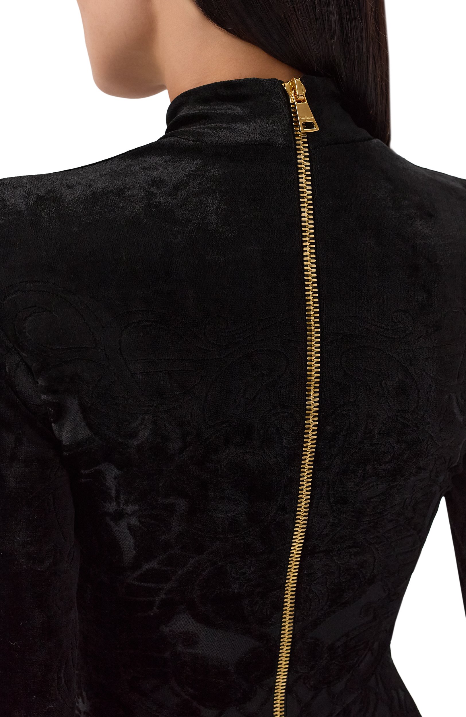 Бархатное платье BALMAIN черного цвета по цене 330000 руб., арт. HF1RR169/JM22, фото 4 Бархатное платье BALMAIN, арт. HF1RR169/JM22, фото 4