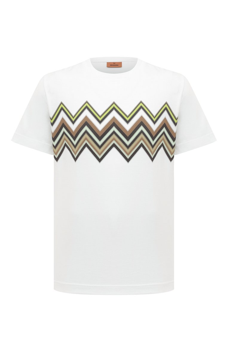 Мужская хлопковая футболка MISSONI белого цвета, арт. US24SL0C/BJ00J3 | Фото 1 (Материал внешний: Хлопок; Рукава: Короткие; Длина (для топов): Стандартные; Стили: Кэжуэл; Принт: С принтом; Кросс-КТ: Пляж, Джерси; Мужское Кросс-КТ: Футболка-одежда; Детали: Без декора; Автоматизация состава: Проставлено; Автоматизация ТО: Проставлено)
