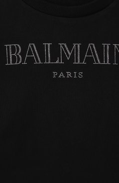 Детский хлопковый свитшот BALMAIN черного цвета, арт. BW4B00 | Фото 3 (Материал сплава: Проставлено; Рукава: Длинные; Драгоценные камни: Проставлено; Девочки Кросс-КТ: Свитшот-одежда; Материал внешний: Хлопок; Ростовка одежда: 8 лет | 128 см, 12 лет | 152 см, 10 - 11 лет | 140 - 146см, 16 лет | 164 см, 13 - 15 лет | 158 см)
