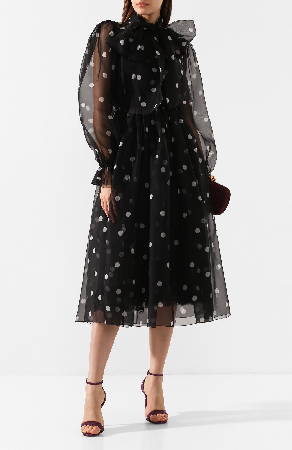 Шелковое платье DOLCE & GABBANA черно-белого цвета по цене 299500 руб., арт. F6C0IT/HS15W, фото 2 Шелковое платье DOLCE & GABBANA, арт. F6C0IT/HS15W, фото 2