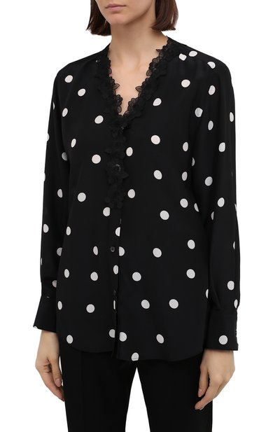 Шелковая блузка DOLCE & GABBANA черно-белого цвета по цене 135000 руб., арт. J5AAQT/HS15T, фото 3 Шелковая блузка DOLCE & GABBANA, арт. J5AAQT/HS15T, фото 3