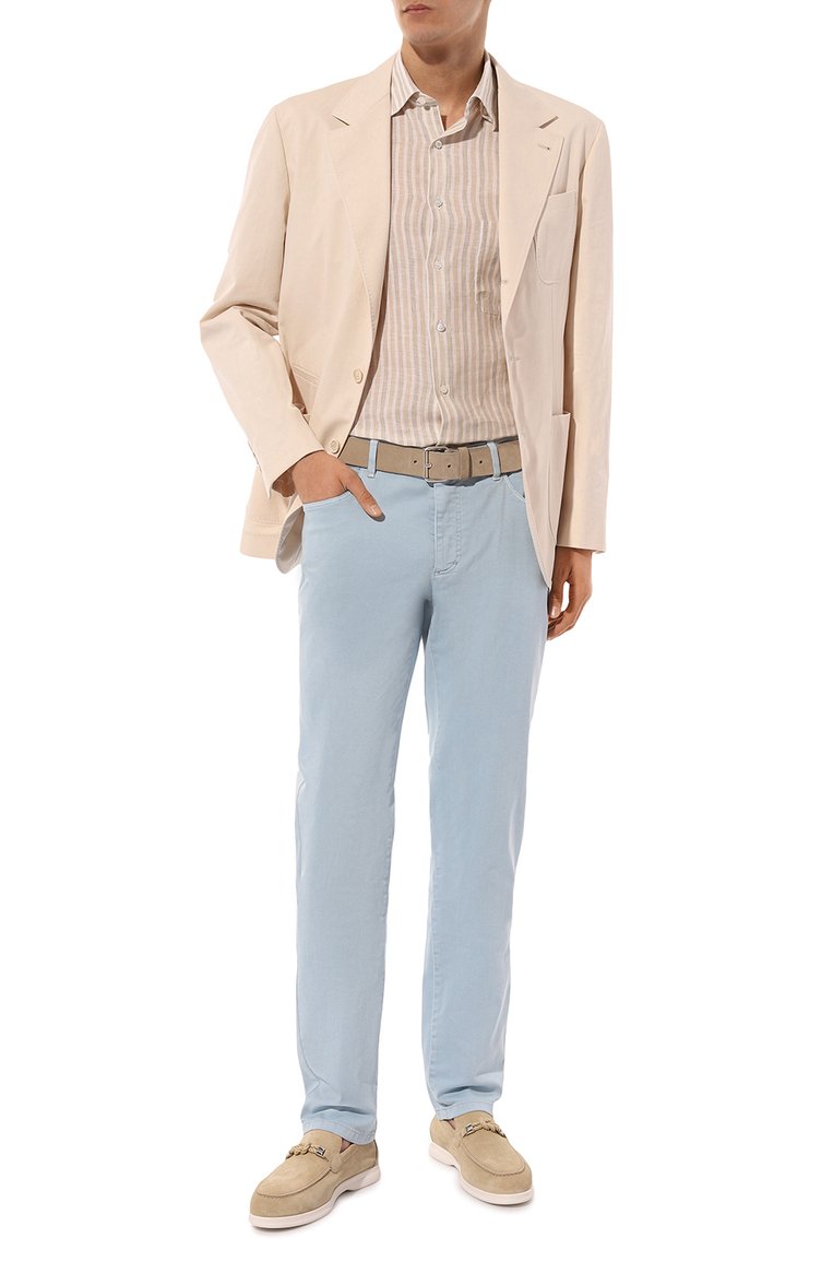 Мужские дж�инсы slim fit ZILLI голубого цвета, арт. J5T002M0462VZL000 | Фото 2 (Длина (брюки, джинсы): Стандартные; Материал внешний: Хлопок, Деним; Силуэт М (брюки): Прямые; Кросс-КТ: Деним; Стили: Повседневный; Автоматизация состава: Проставлено; Автоматизация ТО: Проставлено; Детали: Без декора)