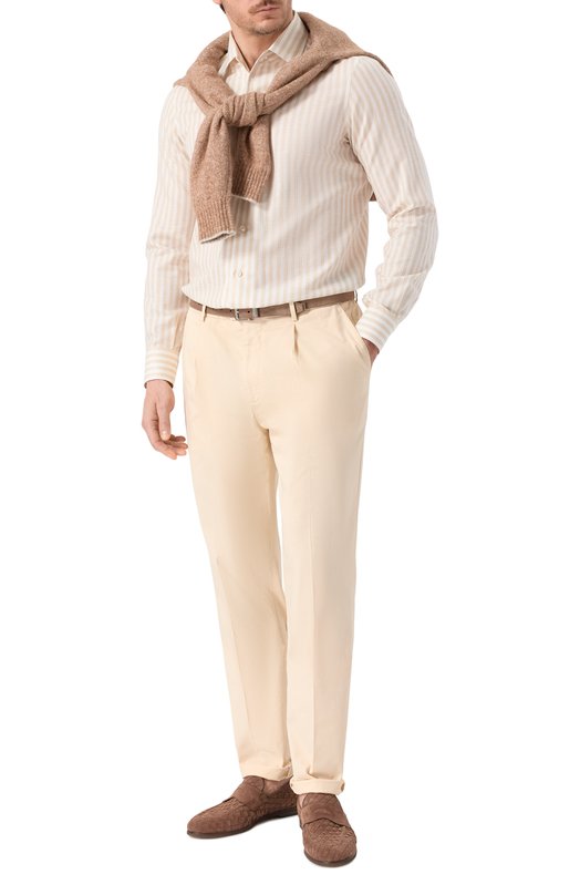 Хлопковые брюки Brunello Cucinelli M289LE1450 Кремовый  M289LE1450 Фото 2