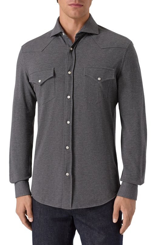 Хлопковая рубашка Brunello Cucinelli ME8546666 Серый  ME8546666 Фото 3