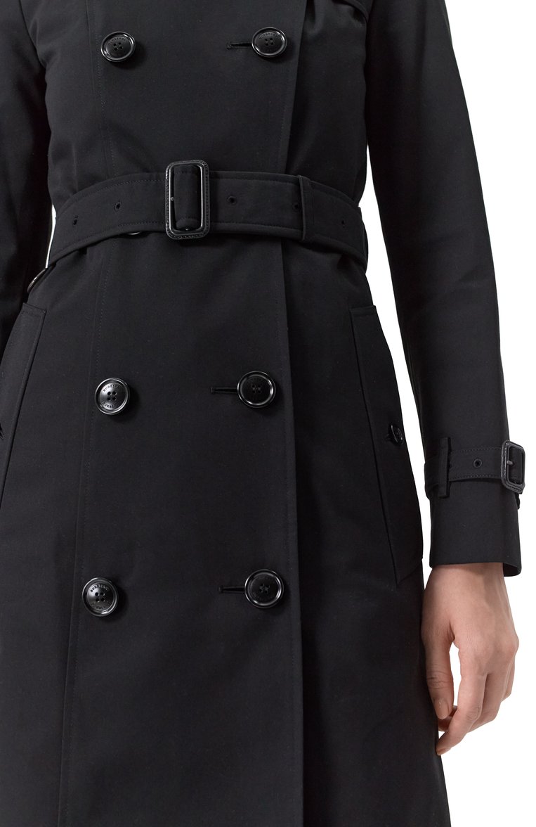 Женский тренч BURBERRY черного цвета, арт. 8079402 | Фото 5 (Рукава: Длинные; Длина (верхняя одежда): До середины бедра; Материал подклада: Хлопок; Кросс-КТ: Куртка; Стили: Классический; Материал внешний: Лен)