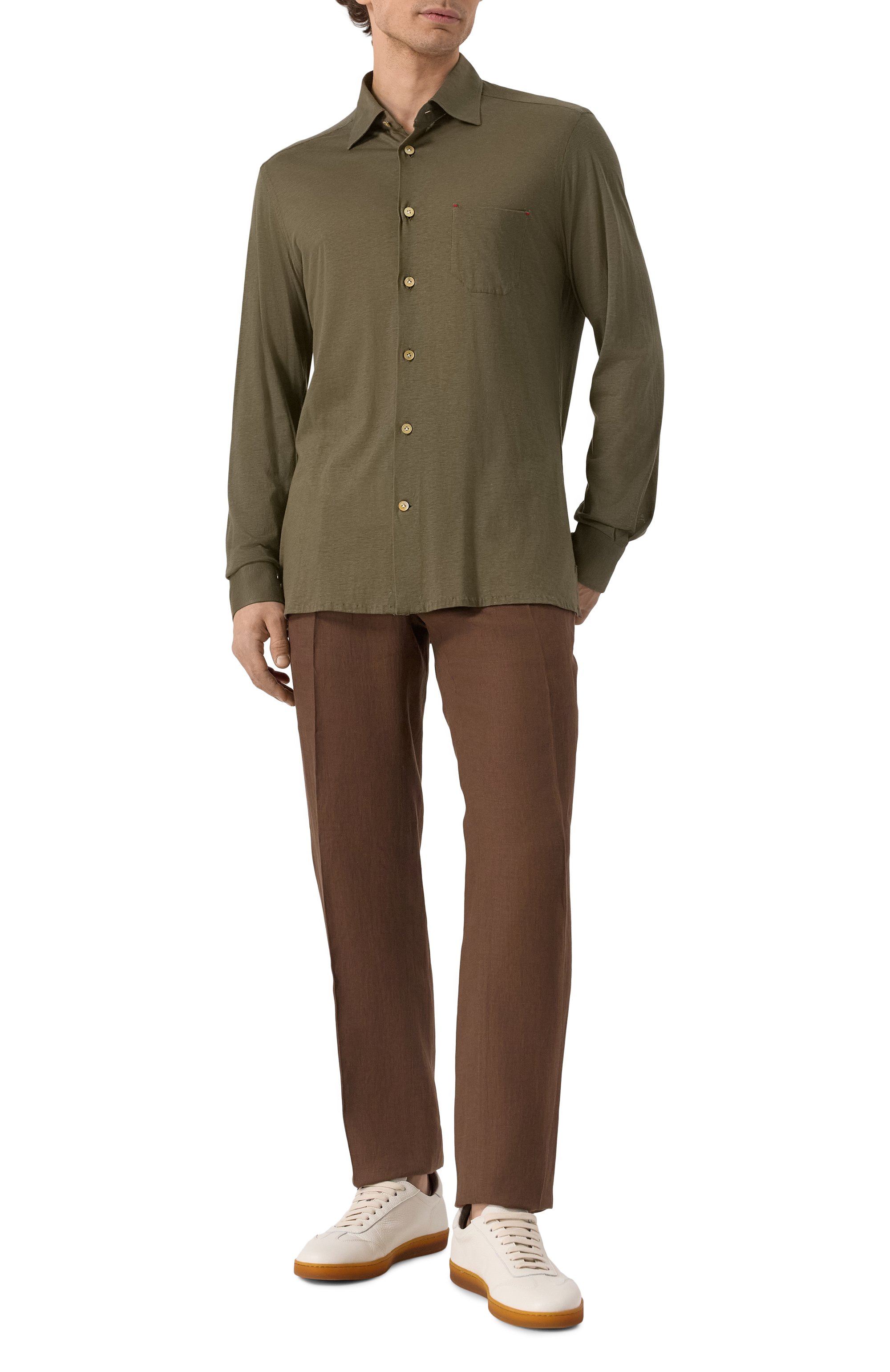 Рубашка из лиоцелла и хлопка KITON хаки цвета по цене 108000 руб., арт. UMCNERH0924208, фото 2 Рубашка из лиоцелла и хлопка KITON, арт. UMCNERH0924208, фото 2