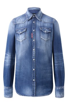 Женская джинсовая рубашка DSQUARED2 синего цвета, арт. S75DL0894/S30341 | Фото 1 (Рукава: Длинные; Материал сплава: Проставле�но; Длина (для топов): Стандартные; Драгоценные камни: Проставлено; Принт: Без принта; Стили: Кэжуэл; Женское Кросс-КТ: Рубашка-одежда; Кросс-КТ: Деним; Материал внешний: Деним, Хлопок)