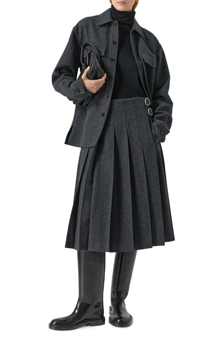 Женская шерстяная юбка JIL SANDER темно-серого цвета, арт. J40MA0153-J40182 | Фото 2 (Материал внешний: Шерсть; Драгоценные камни: Проставлено; Длина Ж (юбки, платья, шорты): Миди; Материал сплава: Проставлено)