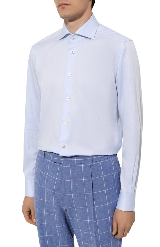 Хлопковая сорочка Kiton UCCH08884 Голубой  UCCH08884 Фото 4