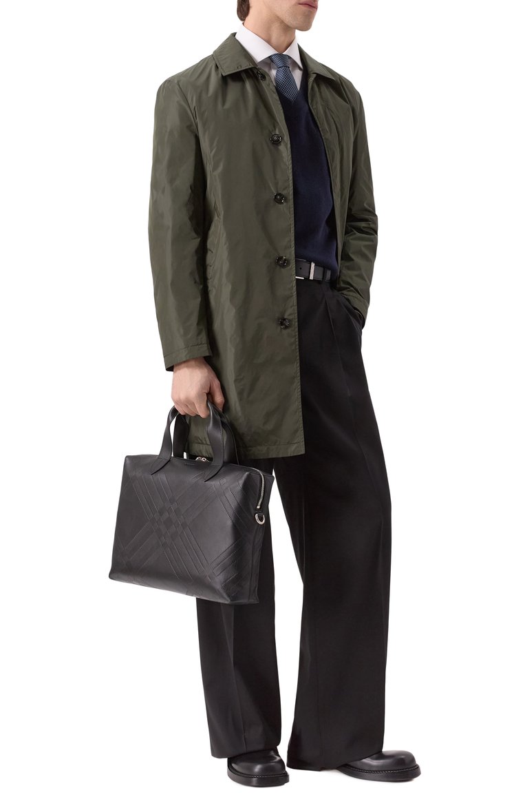 Мужская портфель BURBERRY черного цвета, арт. 8101921 | Фото 7 (Ремень/цепочка: На ремешке; Размер: large; Материал: Натуральная кожа; Сумки-технические: Портфели)
