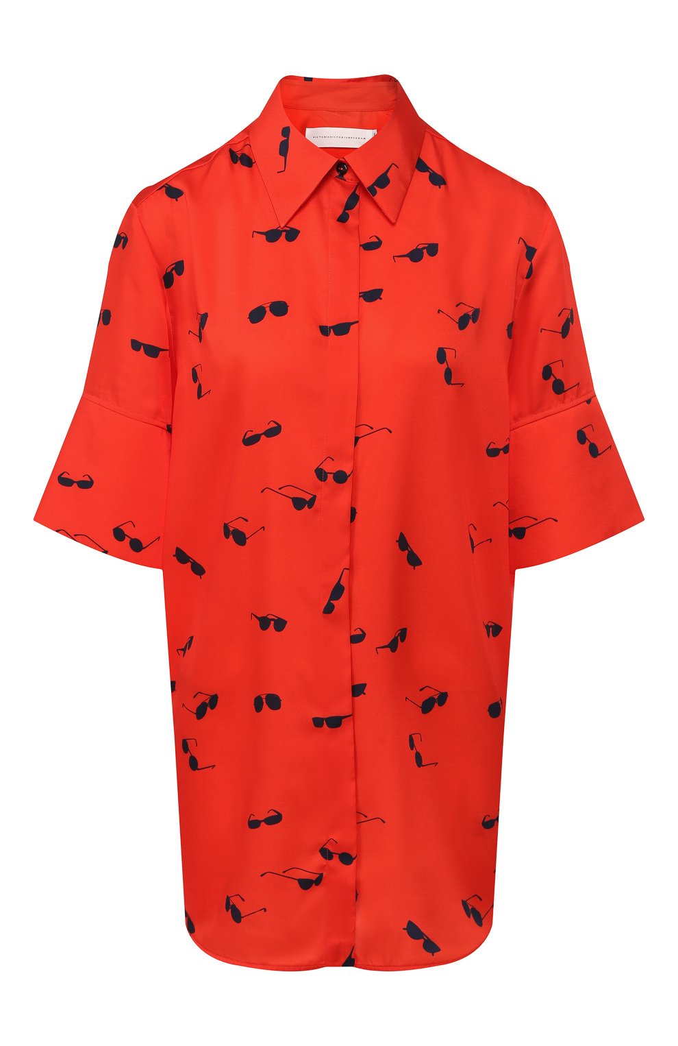 Рубашка с принтом VICTORIA, VICTORIA BECKHAM красного цвета по цене 35100 руб., арт. SHVV 142A PSS19 PRINTED P0LY TWILL, фото 1 Рубашка с принтом VICTORIA, VICTORIA BECKHAM, арт. SHVV 142A PSS19 PRINTED P0LY TWILL, фото 1